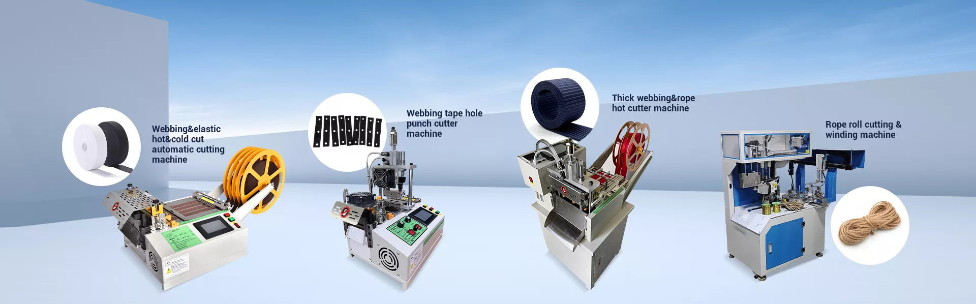 Webbing elastic rope label tape cutting machines